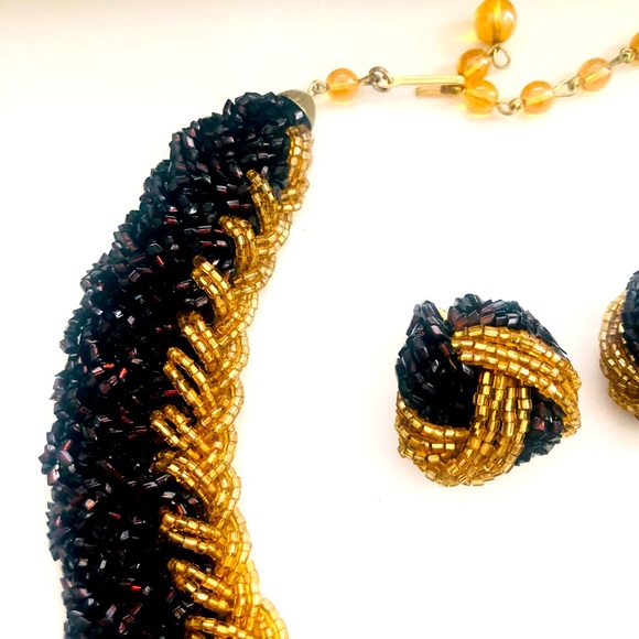 Vintage Demi Parure Garnet Gold Bead Necklace Set - Picture 10 of 14